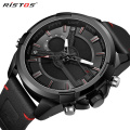 Accept Your Logo Brand RISTOS 9461 Men Analog Digital Watch Dual Time Luxury Leather Brand Watches Men